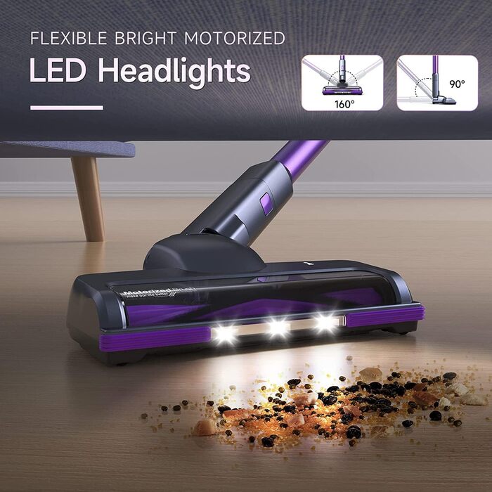 Lubluelu 25000Pa Cordless Vacuum Cleaner | Strong Suction Power | 25.9V Cordless Vacuum Freestanding | 50Min Runtime | 120,000 RPM | Vacuum Cleaner for Pet Hair, Carpet & Hard Floors Violet