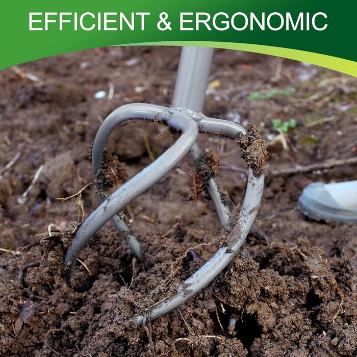 Walensee Garden Claw with 4 Tines Cultivator, Earth Claw and Handle. Gardenclaw Twist Tiller, Aerator and Weed Remover all in one device. Height adjustable garden cultivator for raised garden beds.
