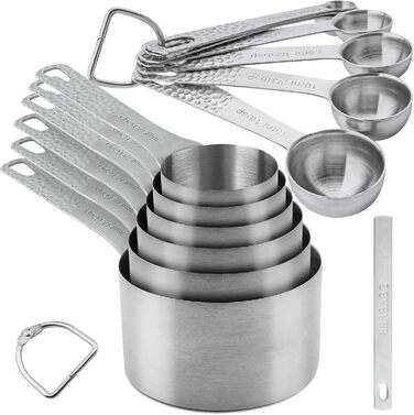 Viwehots Measuring Cups and Spoons, 14 Piece, 18/8 Stainless Steel Measuring Cups and Spoon Set, 6 Metric Measuring Cups and 7 Spoons, 1 Level, Dry Measuring Cups and Spoon Set for Baking and Kitchen