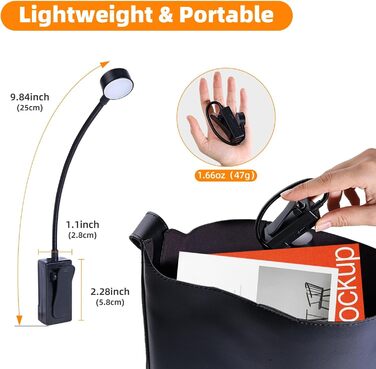 KunHe Лампа для читання на ліжку з USB зарядкою - 3 режими освітлення та 3 рівні яскравості, легка та компактна