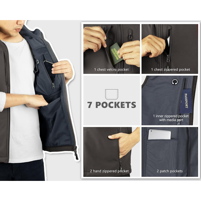 Чоловіча софтшеллова жилетка Outdoor Ventures: водонепроникна, вітрозахисна, спортивна, з декількома кишенями, для гольфу (S, Коричнево-сіра)