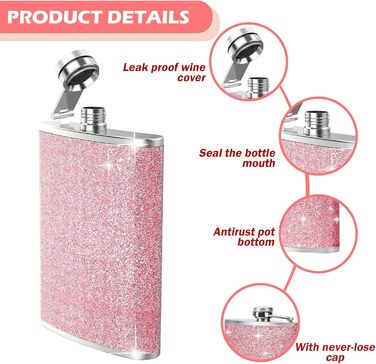 Набір фляг з нержавіючої сталі, рожевий, 8oz/240ml. Фляга з нержавіючої сталі та 2 склянки для шотів. Ідеально для подорожей, вечірок та подарунків.