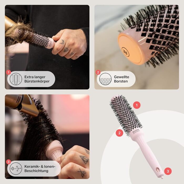 Кругла щітка Olivia Garden Expert Blowout Speed з керамічним покриттям для швидкої сушки волосся (білий & сірий, 35 мм)