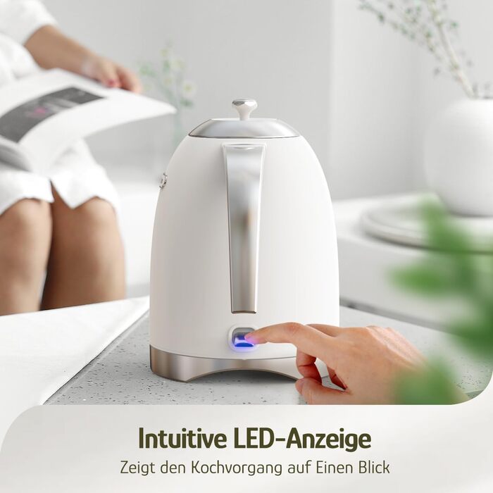 Електричний чайник Hazel Quinn Schneller 2200 Вт, 1.7л, нержавіюча сталь 304, перловий білий, з функцією швидкого кип'ятіння, автоматичним вимкненням та захистом від сухого кип'ятіння, вінтажний дизайн, BPA-free