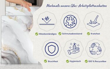 Скляна дошка для нарізання 40x30 см – гігієнічна скляна дошка з загартованого скла – стійка до високих температур, подряпин та ковзання – скляна плита для кухні – чорна з ма Marmoroptik (Design 07, 50L x 40B cm)