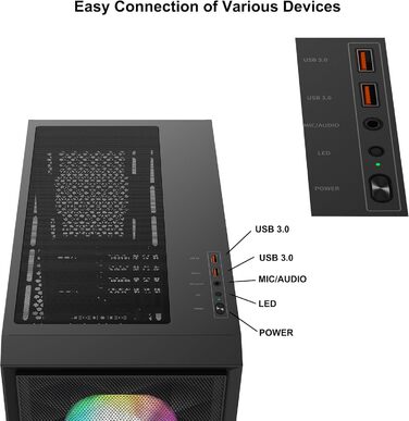 Корпус PCCOOLER C3T500 ARGB Tower ATX з 6 вентиляторами ARGB, сумісний з RTX 40 Series, подвійні скляні панелі, безрамна конструкція (Чорний)