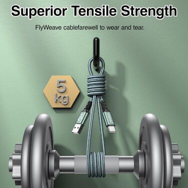 Кабель USB-C 5 метрів: зарядний та передавач даних для Samsung, Huawei, Google Pixel, Sony Xperia (зелений)