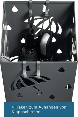 WOLTU Iron Umbrella Stand - Rectangular, 20x20x49cm - with Water Tray & 4 Hooks - Anthracite SST02an