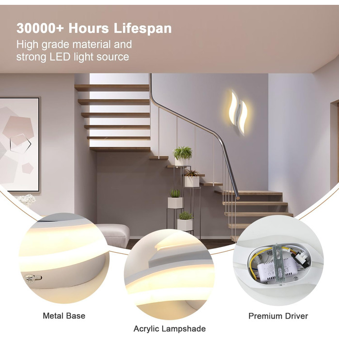 LED настінний світильник Dorlink, сучасна лампа для спальні, вітальні, коридору, сходинок, тепле біле світло 3000K, стиль Арт Деко, листя