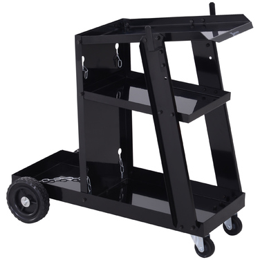 DURHAND Welding Cart Welding Equipment Cart with 3 Shelves and Safety Chain, Gas Cylinder Cart in Black 71x39x70 cm for Workshop