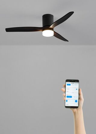 Вентилятор стельовий Windcalm M/ з ABS, Wi-Fi, пультом, 40W, Ø132cm, таймер, DC-двигун, літньо-зимовий режим, з підсвічуванням (Чорний)