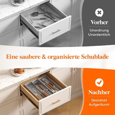 Органайзер для столових приладів Lifewit в шухляду, розширюваний 43.9 см, сірий, 40 см глибина, для кухні, ложок, ножів, лопаток