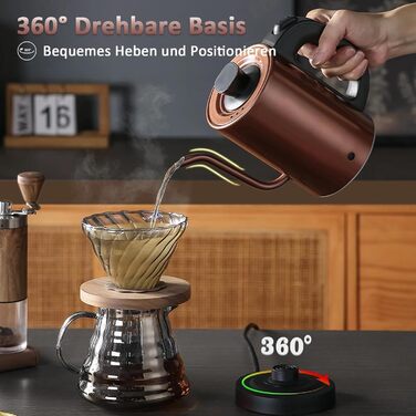 Електричний чайник Schwanenhals 1.0L, ретро-дизайн, нержавіюча сталь, 1000W, з автовимкненням та захистом від перегріву, BPA-free, мідний колір