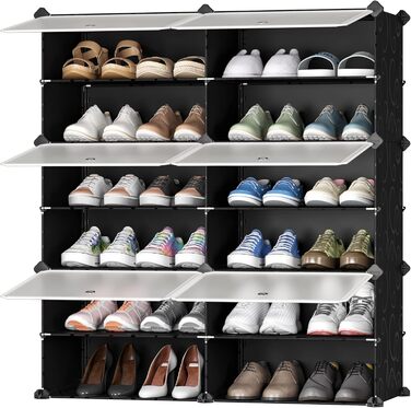 Plastic shoe cabinet, DIY simple shoe rack, narrow, with door, steel frame, stable, for hallways, bedrooms, entryways, White with Transparent Door, 2 * 6 (Black, 2x6)
