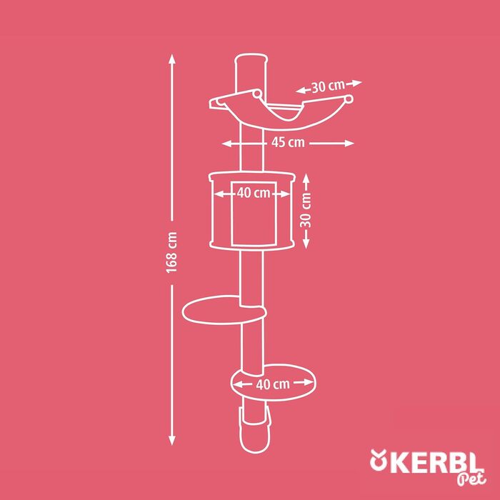Дерев'яний комплекс для котів Kerbl Dolomit XL, білий, 70x45x185 см, для кількох котів, з сизалевими стовпчиками