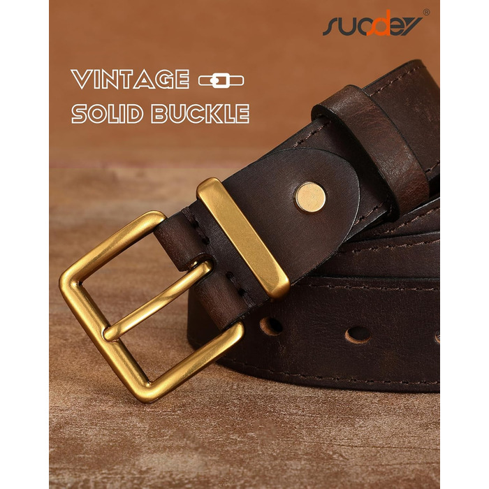 Жіночий шкіряний ремінь SUOSDEY вінтажний, для джинсів, штанів та суконь, золота/срібна пряжка, ширина 3.3 см (кава, 81-92 см)