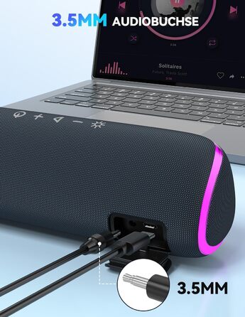 TECKNET Bluetooth колонка з підсвіткою, IPX7, 30W, чорна - портативна бездротова колонка Bluetooth 5.3 для вечірок, подорожей
