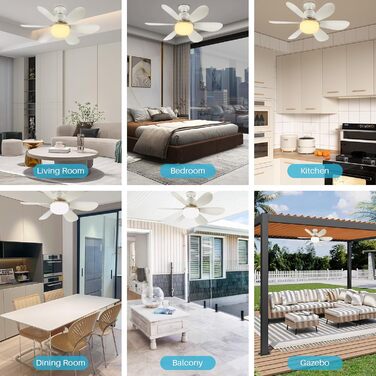 OKYUK Стеля-вентилятор з підсвічуванням, тихий, з пультом керування, регулювання кольору, E26/E27, 48 см, білий