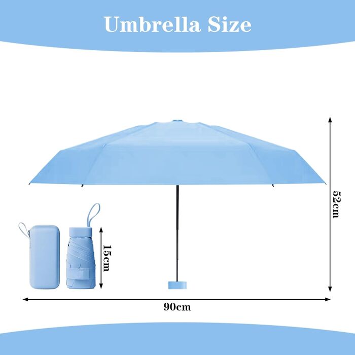 Компактний парасолька від дощу, міні-парасолька, захист від УФ-променів, вітростійка з капсульною ручкою, портативна для чоловіків та жінок (блакитна)