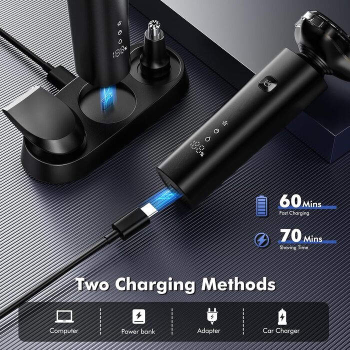 Електричний голкостружка Etrobot Glatzen для чоловіків, для голення голови, вологостійкий, з LED-дисплеєм, USB-C, MOJO 1 Wireless (3D)