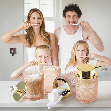 Набір аксесуарів для ванної кімнати Dasiton (4 шт.) з дозатором для мила, тримачем для зубних щіток, стаканом для полоскання та контейнером для ватних паличок (зелений/рожевий)