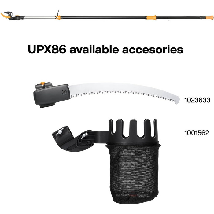 Телескопічний сучкоріз Fiskars UPX86 для свіжих гілок, антиадгезійне покриття, сталева лезо, алюмінієва ручка, 2,4–4 м, чорний/помаранчевий