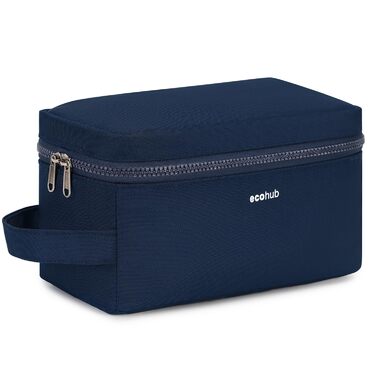 Чоловіча дорожня косметичка ECOHUB, водонепроникна, з відділенням для мокрого та сухого, двома блискавками, темно-синя, L