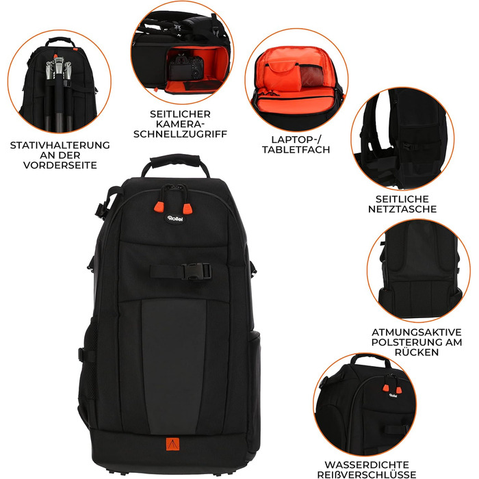 Рюкзак для камери Rollei Fotoliner Ocean L: великий, з перероблених PET-пляшок, з дощем. захистом, розмір ручної поклажі, чорний