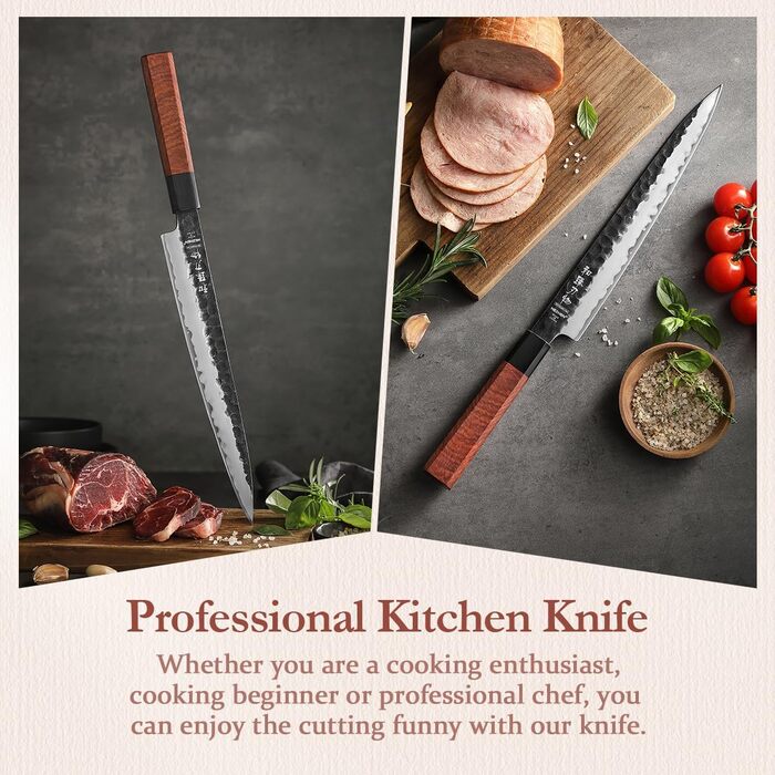 HEZHEN 8-Inch 3-Layer Damascus Steel Chef's Knife - Professional Japanese Kitchen Knife with Octagonal Redwood Handle & Wooden Sheath