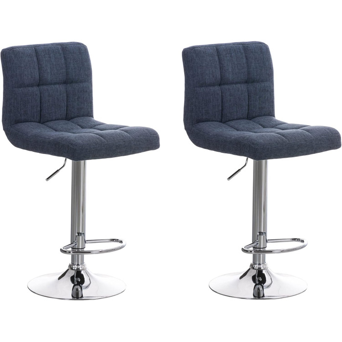 Peru 2-Piece Bar Stool Set with Fabric Upholstery - Swivel, Adjustable Height, Chrome Finish | Blue