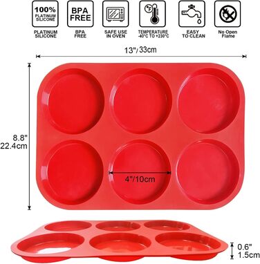 Premium Silicone Yorkshire Pudding Tray, Non-Stick Muffin Top Baking Mold, Muffin Tops and More, Food Grade and BPA-Free (1 Silicone Muffin Top Pan)