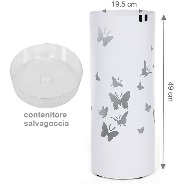Bakaji Metal Umbrella Stand with Water Tray and Hooks - White, for Rain and Walking Sticks