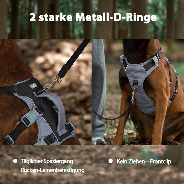 Шлейка для собак Huntboo безпечна від виривання, шлейка від паніки, світловідбиваюча шлейка з ручкою, регульована шлейка для собак маленьких, середніх та великих порід (M) Середня (1 шт.) (Extra груба (1 шт.), Чорна)