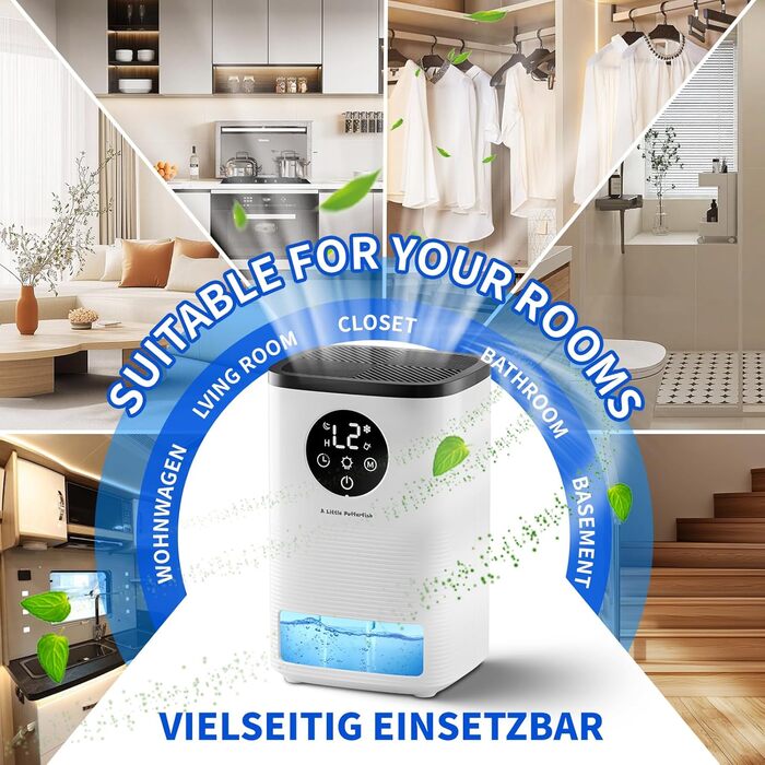 Електричний осушувач повітря 1600 мл, портативний, ультратихий, з автоматичним вимкненням та 7-кольоровим підсвічуванням для спальні, ванної кімнати та дому
