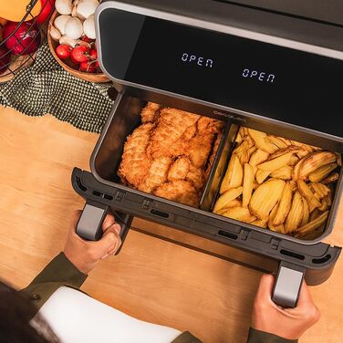 Cecotec Digital Hot Air Fryer 9L with Window - Air Fryer Cecofry Panoramic 9000. 2700W, movable divider, dual temperature, temperature from 80-200 ºC, 8 modes, multifunctional touch panel Black | Window 1 Basket 9 Liters + Divider | 12 Modes