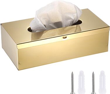 TOLIDA Rectangular Tissue Box made of 304 Stainless Steel, Tissue Box, Toilet Tissue, Cosmetic Tissue Box for Dining Room Living Room Bedroom Office Hotel Gold (25 * 13 * 7.5CM)