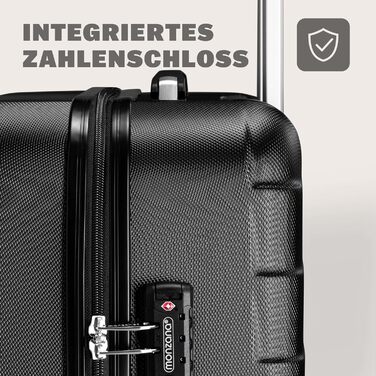 Набір валіз MONZANA® 3шт. Exopack TSA, колір Midnight: M, L, XL з жорсткими корпусами, гелевими ручками, 4 колесами та телескопічною ручкою