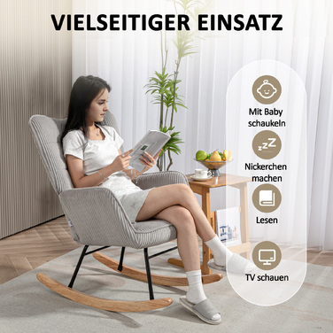HOMCOM Rocking Chair, Rocking Armchair with Rope Look, Armrests, Chair with Wooden Skids, Reclining Chair for Living Room, Bedroom, Light Grey | Aosom