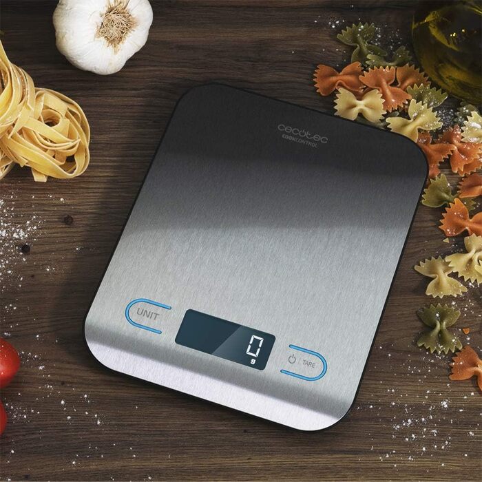 Кухонні ваги CookControl 10000 з підключенням до програми, нержавіюча сталь, зважування від 1 г до 5 кг, LCD-дисплей, плоский дизайн, антифнгерпринт-покриття, сенсорне управління