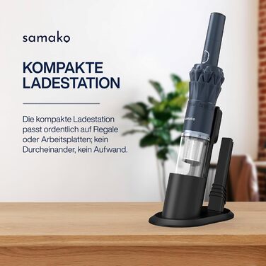 Samako Акумуляторний пилосос NanoDetect Pro 13.5 кПа з LED-дисплеєм, ультралегкий (0.85 кг), HEPA-фільтр, для дому, авто та дивана, 120 Вт