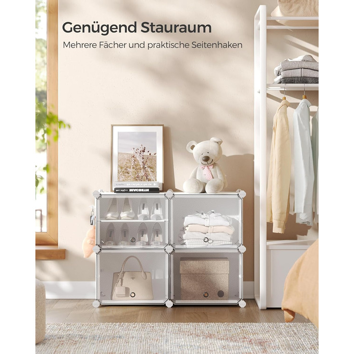 SONGMICS 10-Tier Shoe Rack, Shoe Cabinet, 30 x 40 x 30 cm per compartment, slim, with doors, steel frame, plastic, for hallway, bedroom, entryway, LPC035B01 (4 compartments (83B x 63H cm), White)