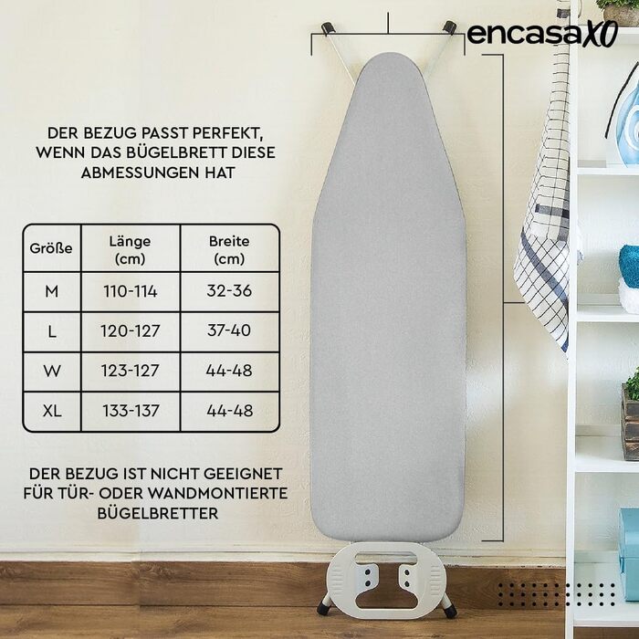 Чохол для прасувальної дошки Encasa XO, металізований силікон, 125x39 см, з піною, жаростійкий, сріблястий