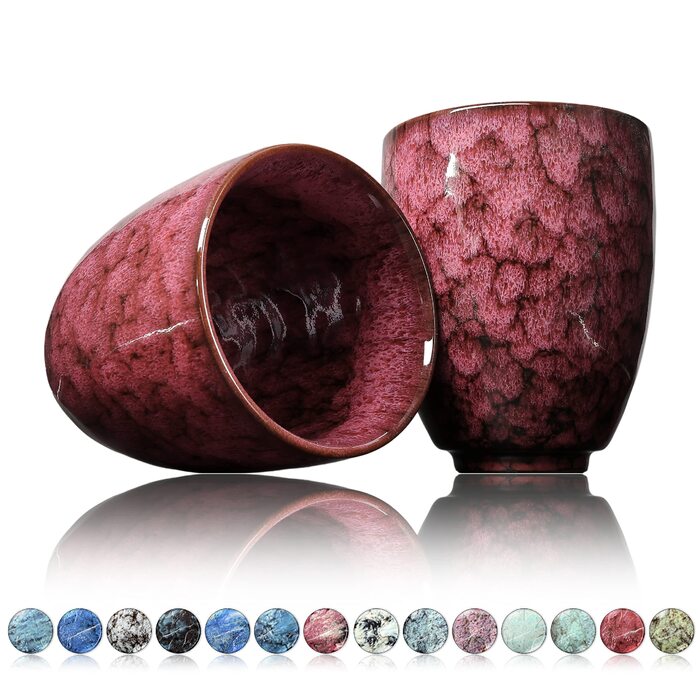 Келихи для кави Ganzoo з кераміки, дизайн без ручки, 200 мл, набір 2 шт. (Кармін)