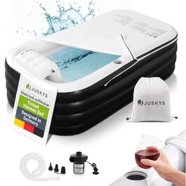 Надувна ванна Juskys L для відпочинку на відкритому повітрі: ванна для айсбергу, мобільна, з підголівником, з кришкою та насосом, чорна