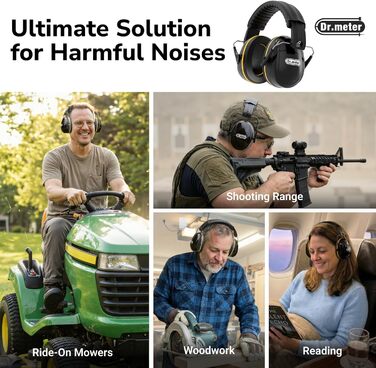 Захисні навушники Dr.meter SNR 31dB: комфортні, регульовані, для будівництва та саду (жовті)