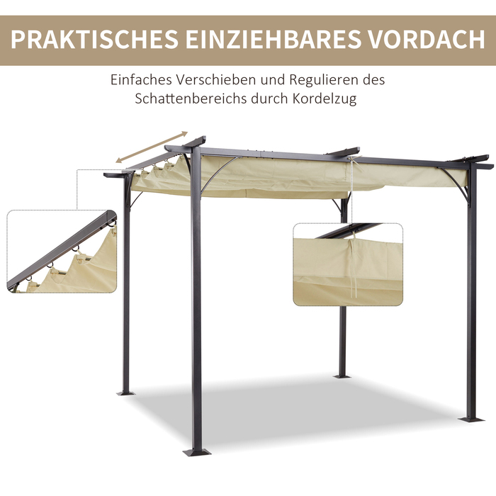 Outsunny Pergola Gazebo 3 x 3 m Waterproof with Sliding Roof and UV Protection for Garden and Patio, Aluminum Beige