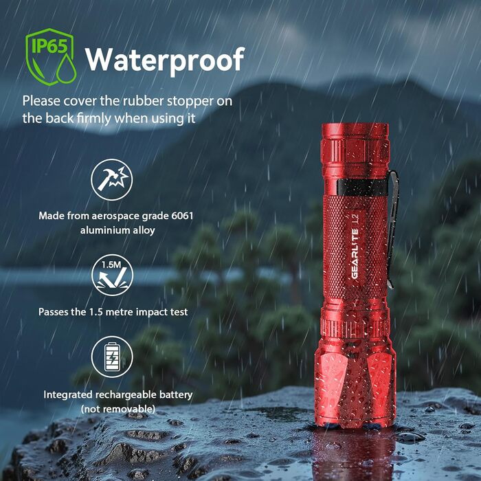 Ліхтар LED Gearlite акумуляторний, 3000 люмен, тактичний, водонепроникний (IP65), 3 режими, для кемпінгу, риболовлі, активного відпочинку