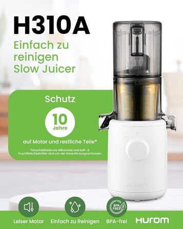 Hurom Slow Juicer | Vegetable and Fruit Juicer | H310 | Easy to Clean & Quiet Motor Electric Juicer with Mesh Filter | 150 Watts | BPA Free | Slim Design | 220ml, White