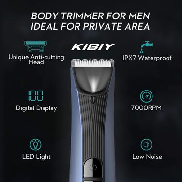 Електричний чоловічий триммер для тіла Kibiy з LED-дисплеєм, IPX7, водонепроникний (синій)