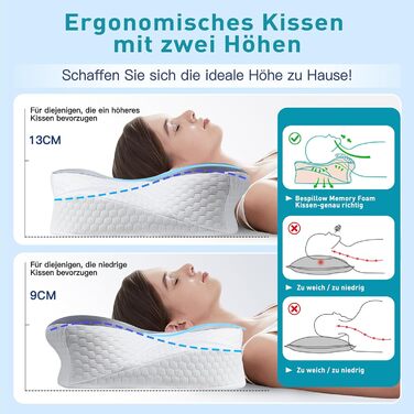 Подушка для шиї Fwoueot з піною з пам'яті, підтримуюча, для тих, хто спить на боці, спині та животі (сіра)